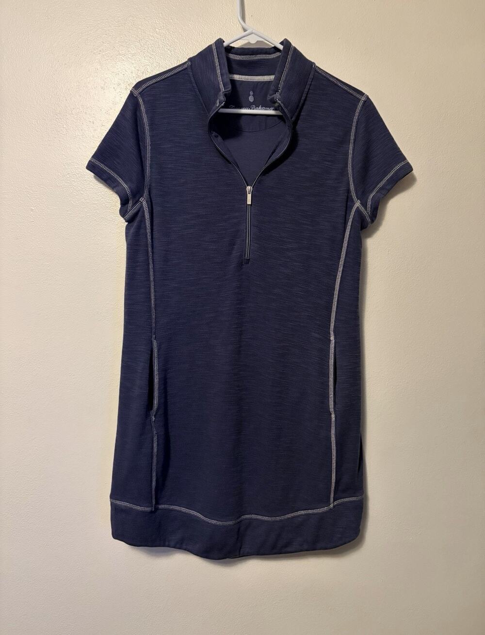 Tommy Bahama Dress Tobago Bay 1/2 Zip Navy Women’s Medium Pockets Coastal Resort